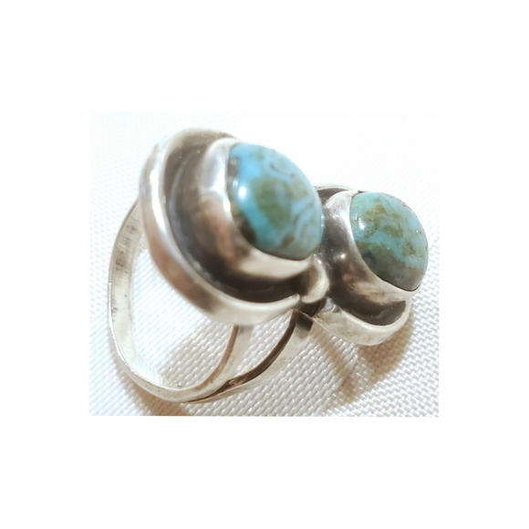 Vtg Navajo Double Nugget Turquoise Statement Ring 925 Sterling Silver Sz 7 - Picture 12 of 16